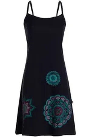Vishes Sommerkleid Damen Sommer-Kleider Mini-Kleid Jersey-Kleid Spagettiträger-Kleid Goa, Hippie, Retro Style schwarz 48