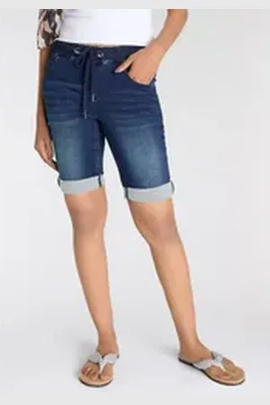ARIZONA Jogg-Jeansbermudas hohe Leibhöhe, krempelbare Beinabschlüsse, Used-Look blau 50