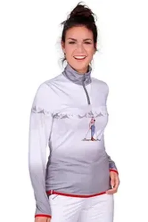 Almgwand Trachtenshirt Funktionsshirt Ski Damen - SCHWARZBERGALM - weiß/grau/rot grau|rot XS