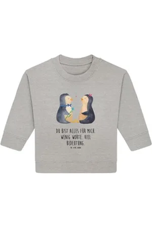 Mr. & Mrs. Panda Longpullover Pinguin Pärchen 6. - 12. Monat - Heather Grey - Geschenk, Baby Bullov (1-tlg) grau 6. - 12. Monat