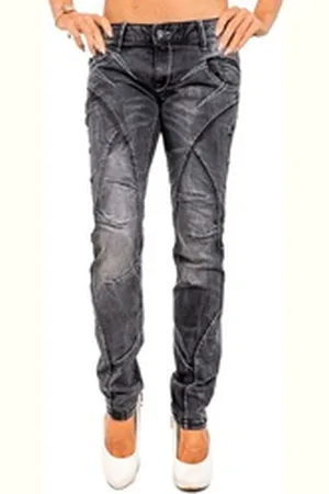 Cipo & Baxx Regular-fit-Jeans Moderne Hose BA-WD477 Black W32/L32 (1-tlg) Stonewashed mit trendigen Ziernähten schwarz 32