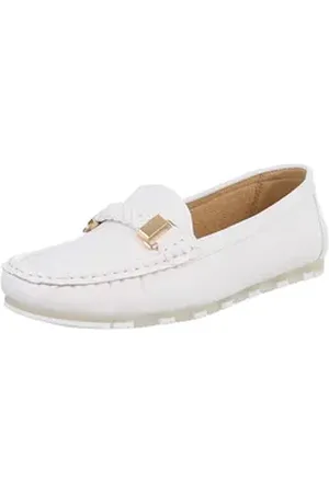 Ital-Design Elegante Mokassins aus Leder für Damen in Schwarz Slipper (89368810) Flach Mokassins in Weiß weiß 40 EU