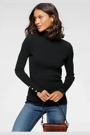 Laura Scott Rollkragenpullover mit Wellenkante am Rollkragen schwarz 34