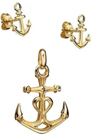 JEVELION Schmuckset Anhänger Anker mit 2x Ohrstecker 333 Gold - Made in Germany (Goldanhänger + Gold-Ohrschmuck, für Damen und Mädchen), Mit Kette vergoldet- Länge wählbar 36 - 70 cm oder ohne Kette.