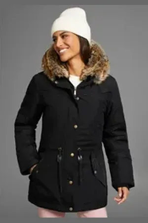 Laura Scott Winterjacke figurbetonte Passform, mit Kapuze, mit abnehmbarem Fellimitat schwarz 34