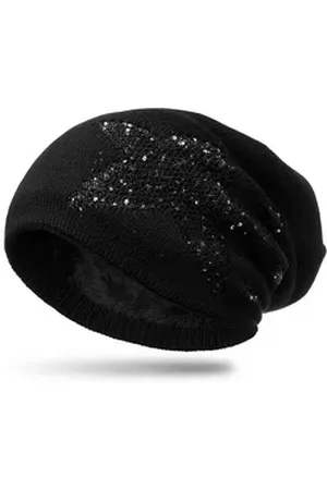 CASPAR Beanie MU189 gefütterte Feinstrick Beanie Mütze im Stern Destroyed Glitzer Look schwarz