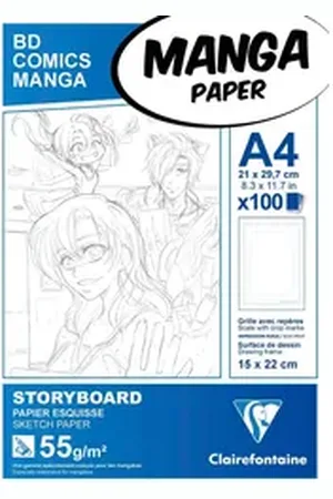 Clairefontaine Zeichenpapier 5x Manga-Block Storyboard A4 100 Bl 55g, einfachem Raster 94037C, Kunst