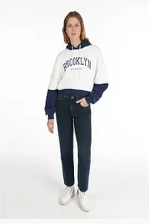 Colins Girlfriend-Jeans Straight Fit High Waist Straight Leg Dunkle Damenjeans 26-28