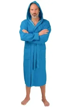 WeWo fashion Unisex-Bademantel Otto Werner, Unisex Piqué Bademantel mit Kapuze blau S
