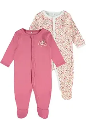 NAME IT Strampler Baby Mädchen 2er Pack Strampler mit Füßen (Packung, 2-tlg., 2er-Pack) rosa 80