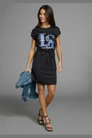 Laura Scott Shirtkleid mit Bindetaille und Frontprint - NEUE KOLLEKTION schwarz 46