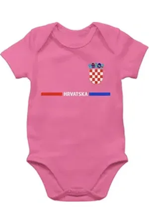 Shirtracer Shirtbody Kroatisches Trikot Wappen, Hrvatska mit Stolz, Hrvatska-Fans 2024 Fussball EM Fanartikel Baby rosa 1/3 Monate