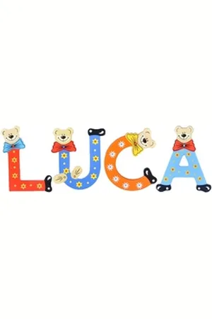 Playshoes Deko-Buchstaben (Set, 4 St), Kinder Holz-Buchstaben Namen-Set "LUCA" in bunten Farben bunt
