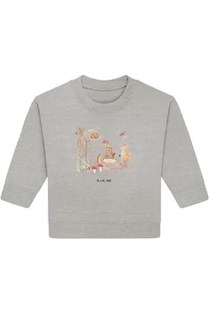 Mr. & Mrs. Panda Longpullover Waldtiere Picknick 6. - 12. Monat - Heather Grey - Geschenk, Tiermoti (1-tlg) grau 6. - 12. Monat