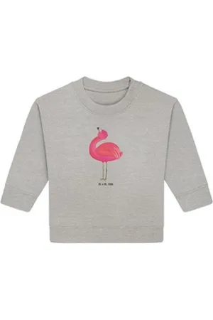 Mr. & Mrs. Panda Longpullover Flamingo Stolz 12. - 18. Monat - Heather Grey - Geschenk, Mama, beste (1-tlg) grau 12. - 18. Monat