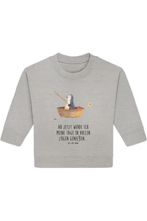 Mr. & Mrs. Panda Longpullover Pinguin Angelboot 6. - 12. Monat - Heather Grey - Geschenk, Baby Swea (1-tlg) grau 6. - 12. Monat