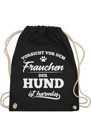 Shirtracer Turnbeutel Vorsicht vor dem Frauchen der Hund ist harmlos, Geschenk für Hundebesitzer schwarz