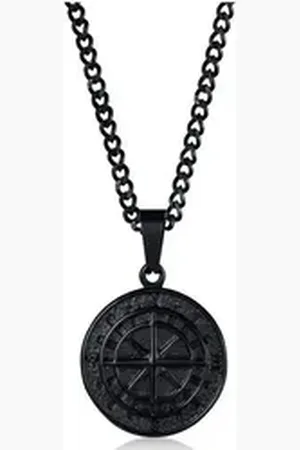 Karma Kette mit Anhänger Halskette Herren Edelstahl Kompass schwarz für Männer (Geschenk für Ihn, Herrenschmuck mit Kompass), Herrenkette schwarz
