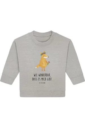 Mr. & Mrs. Panda Longpullover Fuchs Blumen 6. - 12. Monat - Heather Grey - Geschenk, mich, Freude, (1-tlg) grau 6. - 12. Monat
