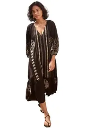 Next Strandkleid Langärmeliges Midikleid mit Stickereien (1-tlg) schwarz 40 (GB: 12)