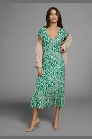 Laura Scott Midikleid mit Alloverdruck & leicht gerafften Flügel-Ärmeln - NEUE KOLLEKTION grün 36