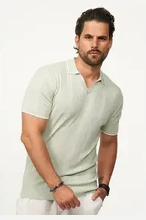 Soul Star Poloshirt mit offenem Kragen Herren Kurzarm Strick Polo-Hemd T-Shirt grün L