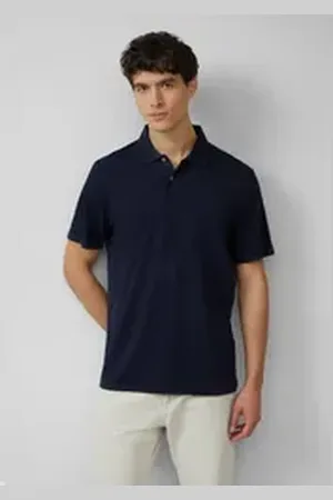 QS by s.Oliver Kurzarmshirt Jersey-Poloshirt aus Leinenmix blau S