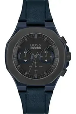 HUGO BOSS Chronograph TAPER 1514086, Quarzuhr, Herrenuhr, Armbanduhr, Stoppfunktion, Lederarmband blau