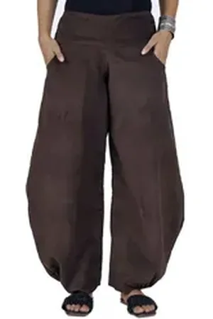GURU-SHOP Relaxhose Weite Cord Pluderhose, Feincord Boho Hose -.. Ethno Style, alternative Bekleidung braun L
