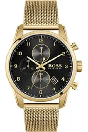 HUGO BOSS Chronograph SKYMASTER 1513838, Quarzuhr, Herrenuhr, Armbanduhr, Stoppfunktion, Edelstahlarmband goldfarben
