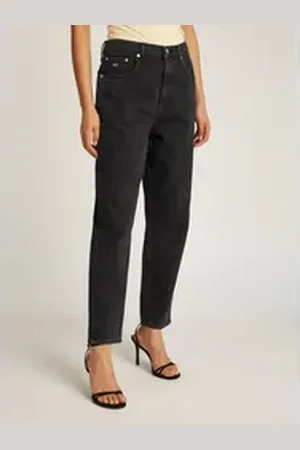 Tommy Hilfiger Mom-Jeans High waist - Mom-Jeans Tapered mit Logo-Stickereien, in knöchelfreier Länge schwarz 28