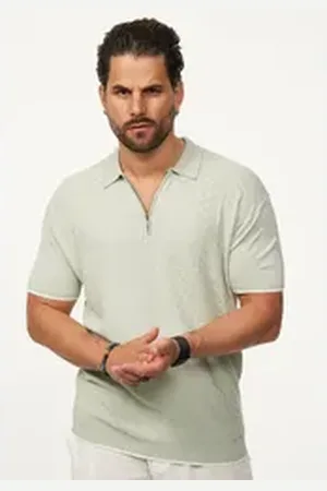 Soul Star Poloshirt mit Half-Zip Herren Kurzarm Strick Polo-Hemd T-Shirt grün XL