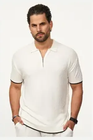 Soul Star Poloshirt mit Half-Zip Herren Kurzarm Strick Polo-Hemd T-Shirt weiß L