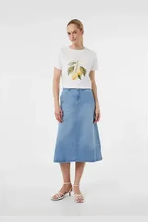 Comma, Comma Maxirock Midirock aus Denim blau 46