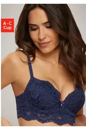 QS by s.Oliver Push-up-BH Charline mit verlängertem Unterbrustband aus Spitze, Dessous blau 75
