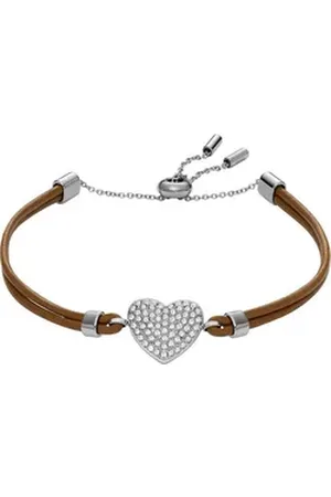 Fossil Armband Damen-Armband Leder, Edelstahl Glasstein, SADIE braun