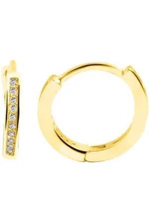 Akzent Ohrring-Set Sole 925/- Echt Silber Klappcreolen "Sole" mit Zirkoniasteinen, (Paar), Damen Ohrring goldfarben 9