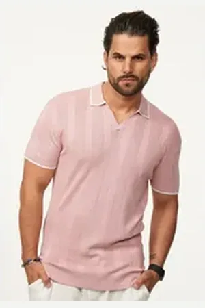 Soul Star Poloshirt mit offenem Kragen Herren Kurzarm Strick Polo-Hemd T-Shirt lila L