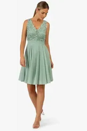 Kraimod Cocktailkleid mit weitem Rockpart aus zartem Chiffon grün 34