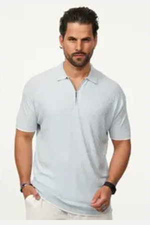 Soul Star Poloshirt mit Half-Zip Herren Kurzarm Strick Polo-Hemd T-Shirt blau XL