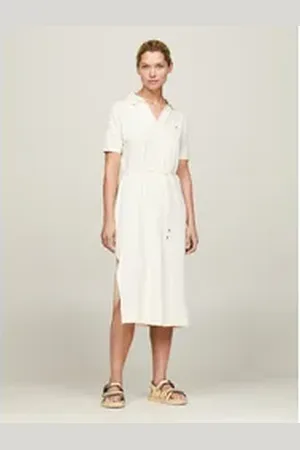 Tommy Hilfiger Polokleid OPN PLKT LYLL POLO DRS WAIST DTL mit Seitenschlitzen beige XXXL (46)
