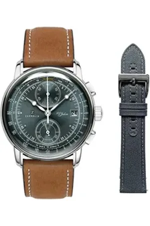 Zeppelin Chronograph 100 Jahre 8670-8_Set, (Set, 2-tlg., Mit Wechselarmband), Quarzuhr, Armbanduhr, Herrenuhr, Made in Germany, Stoppfunktion braun