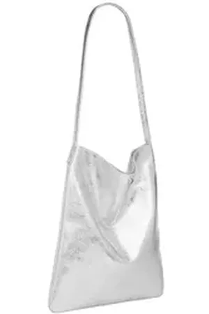 CASPAR Schultertasche Mittelgroßer Leder Shopper Damen Tasche - CLASSIC LINE - Modell No.822, Casual, leicht & unempfindlich - 100% Echtleder - Handmade in Italy silberfarben