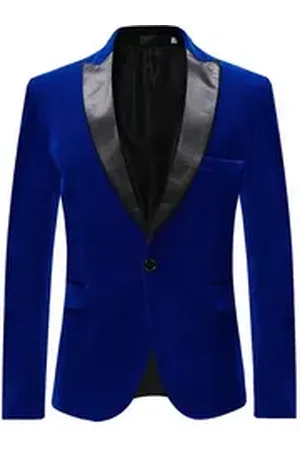 Allthemen Smokingsakko Herren Sakko in Samt Optik Smokingjacke Regular Fit blau 52