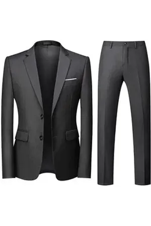 Allthemen Anzug (2 tlg, Sakko & Hose) Herren Anzug Slim Fit Einreihig Businessanzug mit 2 Knöpfen grau 56