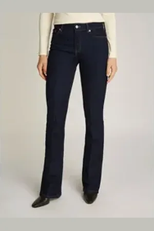 Tommy Hilfiger Bootcut-Jeans Bootcut Regular Waist mittlere normale Leibhöhe, mit Bügelfalten, mit Nieten blau 32