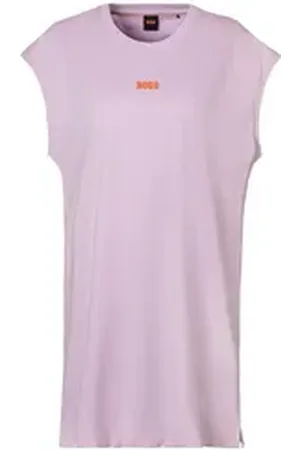 HUGO BOSS ORANGE Midikleid C_Esaints Premium Damenmode mit Schriftzug auf der Brust rosa S (36)
