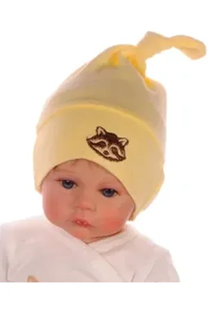 La Bortini Erstlingsmütze Baby Mütze Knotenmütze Zipfelmütze für Neugeborene elastisch, weich, bestickt, 34 35 36 37 38 39 40 41 42 43 44 45 46 gelb 44-46