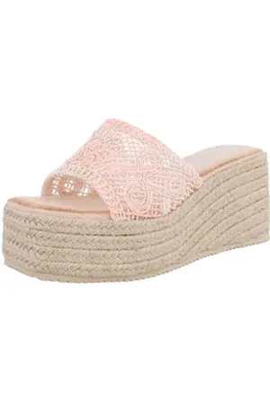Ital-Design Wedge-Pantoletten mit Stickerei für Damen – Beige Plateausandaletten (89372593) Keilabsatz/Wedge Keilsandaletten in Hellrosa rosa 36 EU
