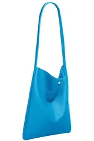 CASPAR Schultertasche Mittelgroßer Leder Shopper Damen Tasche - CLASSIC LINE - Modell No.822, Casual, leicht & unempfindlich - 100% Echtleder - Handmade in Italy blau